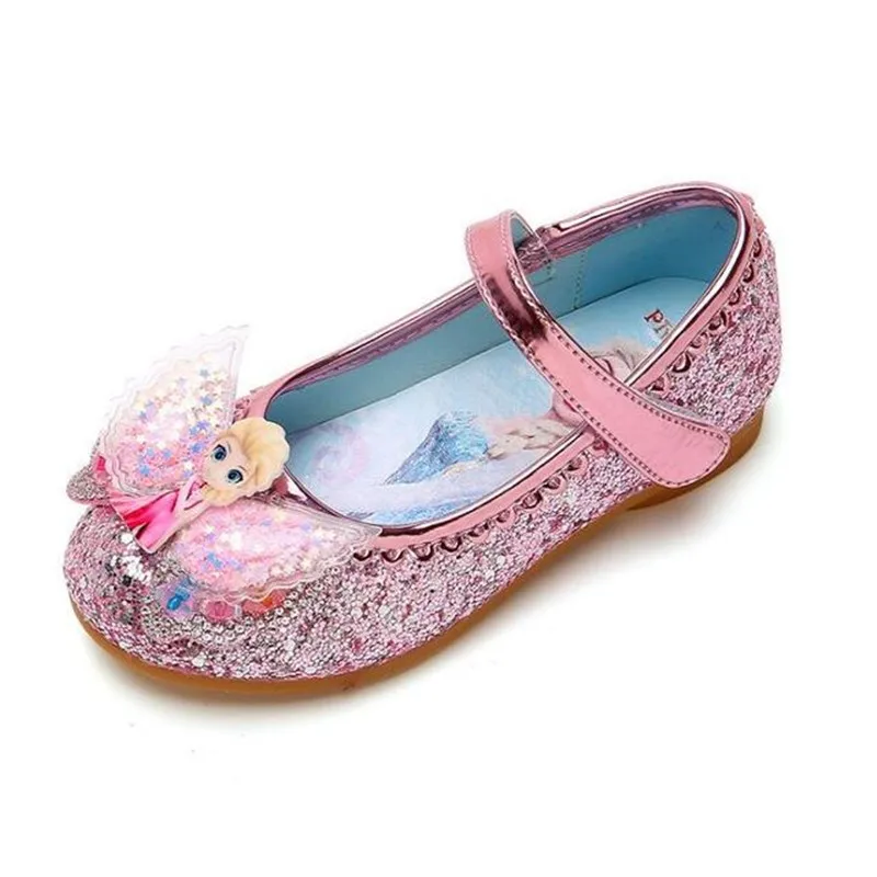 Frozen Elsa Princess Kids Leather Sandals Girls Bow Casual Shoes Glitter Children Flat Shoes Sandals Butterfly Knot Girls\' shoes