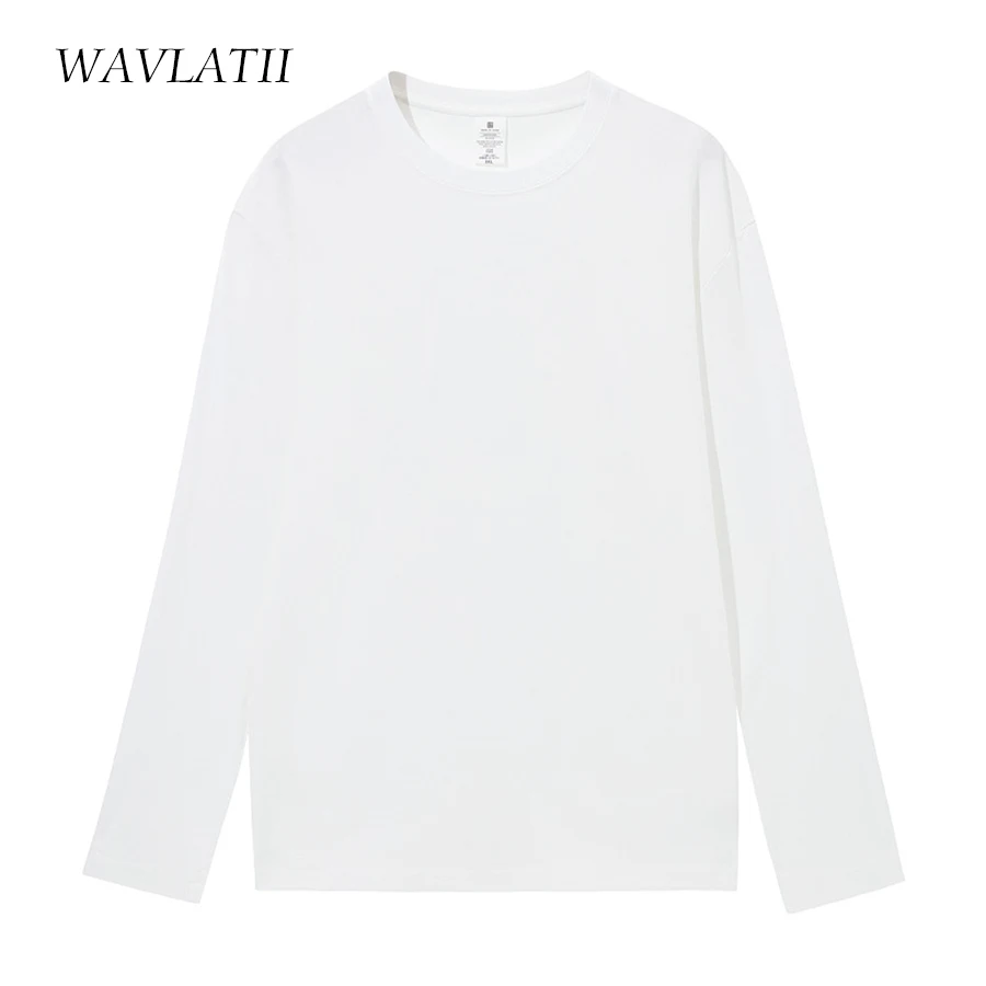 WAVLATII Women Cotton Long Sleeve T shirts Female light Blue Casual Soild Basic Tees Lady Black Spring Autumn Tops WLT2301