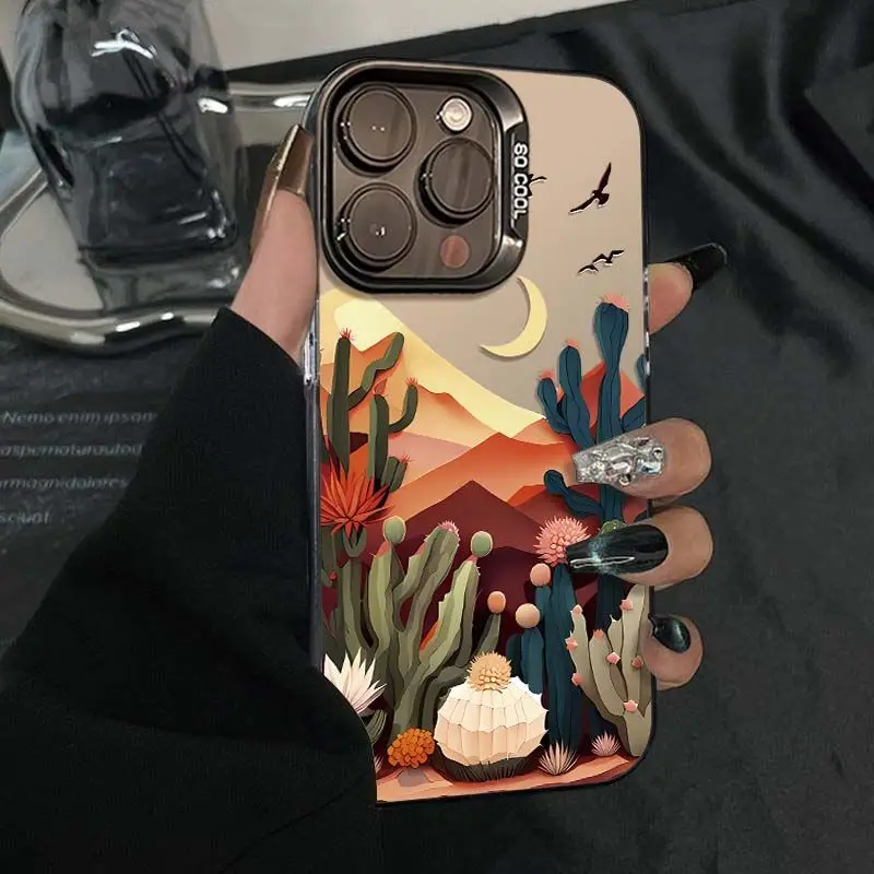 

Cactus desert landscape phone case for iPhone 16 15 14 13 12 11 Pro/ Max/Plus shock-proof rear cover anti-fingerprint