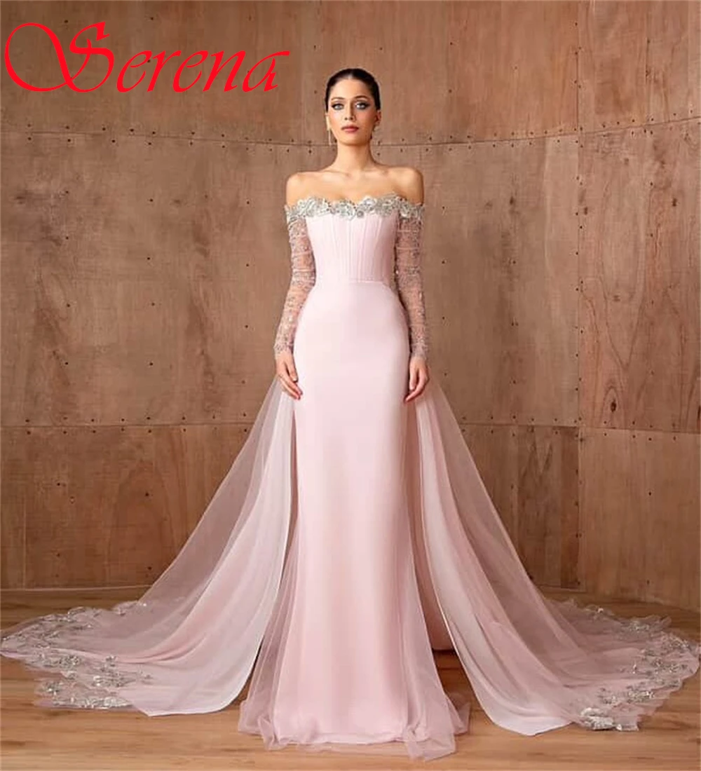 

Customized Exquisite pink Jersey Evening Dress Delicate Strapless Long Sleeves Homecoming Dress Classic Zipper Back Party Dress