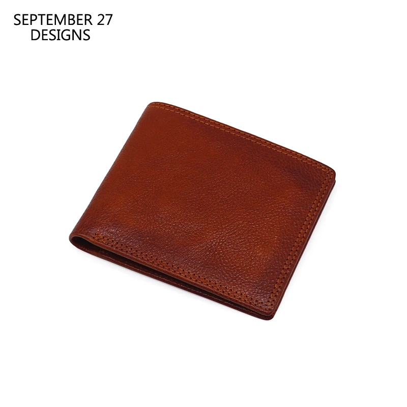 Short Wallets Men Genuine Leather Luxury Handmade Bifold Clutch Cowhide Purses Retro Male Credit Card Pouch