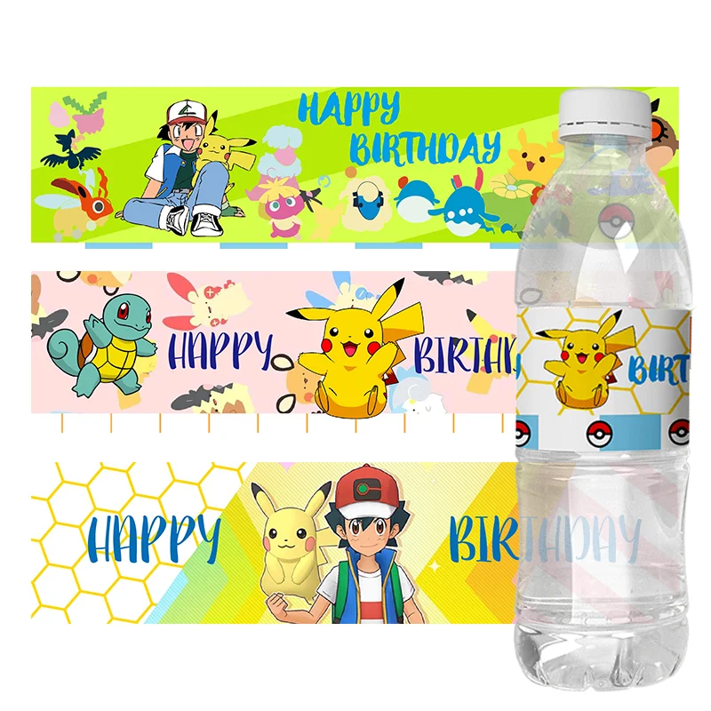 24pcs Pokemon Birthday Favours Water Bottle Wine Labels Pikachu Candy Wrapper Stickers Kids Baby Shower Party Decorations