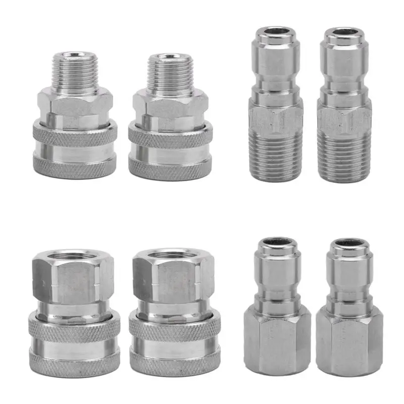 ~Latest Model 4 Sets NPT 3/8 In. Stainless Steel Male And Female Quick-Connect Kits Male Female 3/8 Quick-Connect Fittings
