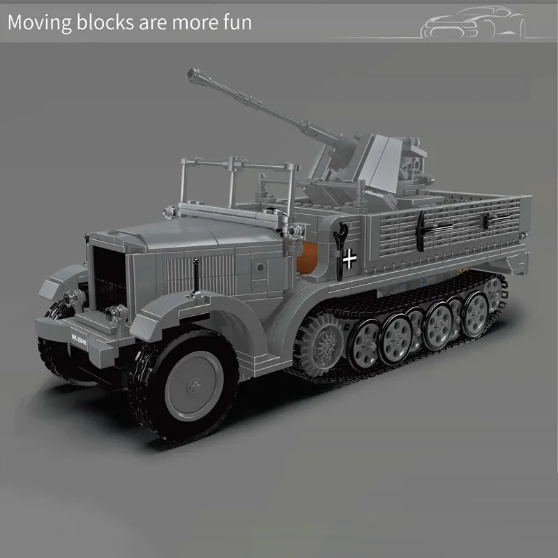 Molde rei 20048 técnico rc alemão 3.7cm flak meia pista veículo blocos de construção tijolos para adultos crianças brinquedos educativos