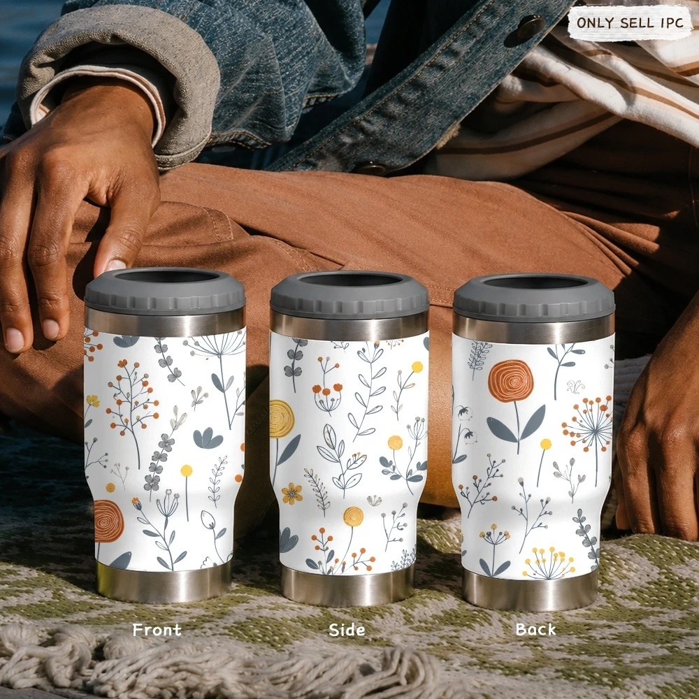 Termos con Diseño de Flores Delicadas 4 en 1, Enfriador de Latas de Acero Inoxidable, Aislado para Cerveza, Refrescos y Café, con Doble Tapa, Compatible con Latas de 12 oz