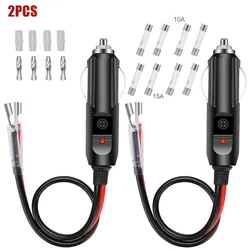 2Pcs 12V Male Car Cigarette Lighter Socket Plug Motorcycle Socket Power Charger Adapter Connector Fuse Converter Plug Hot Sell