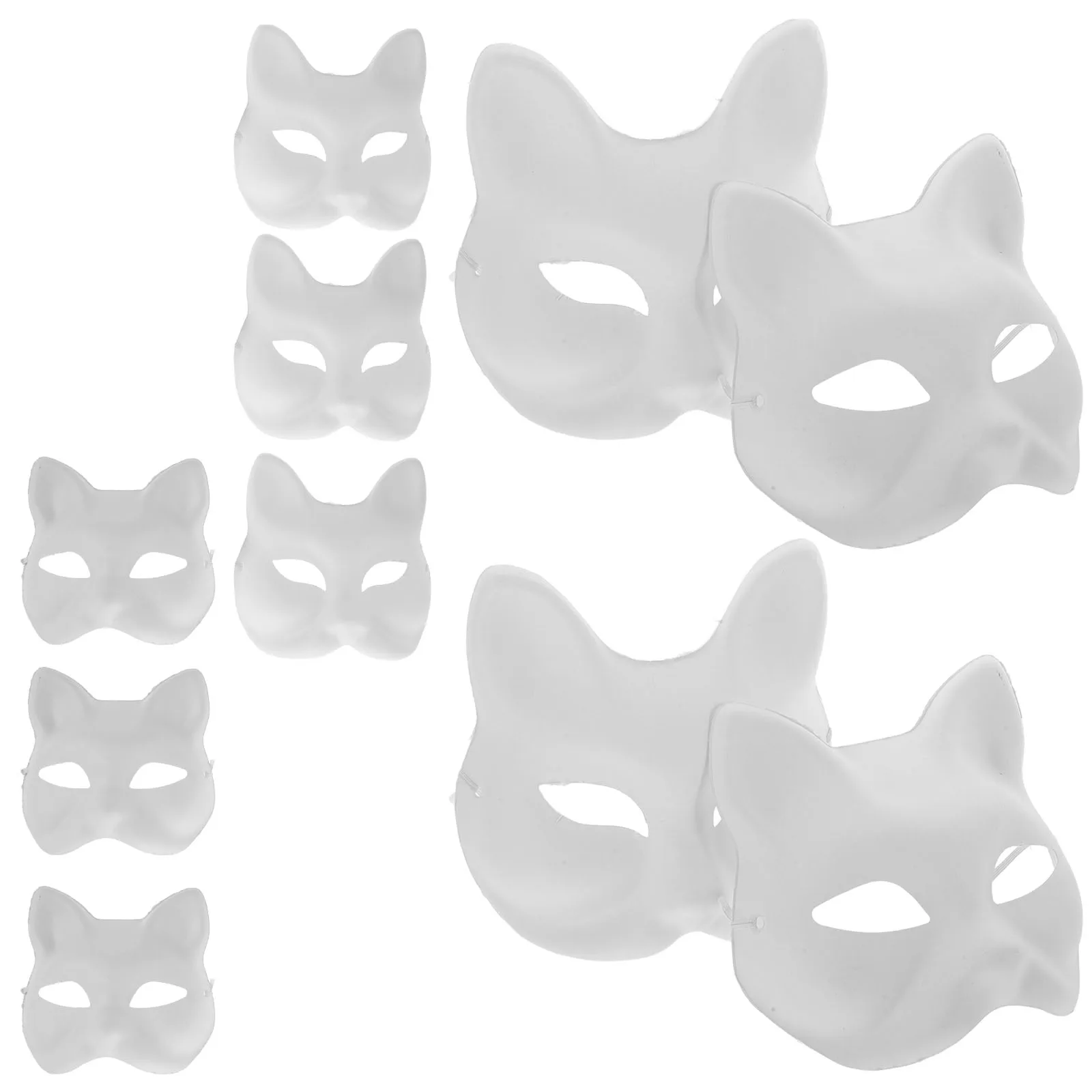 

10pcs Colorable Masks DIY Blank Fox Cat Animal Plastic Masks for Halloween Masquerade Unpainted Therianwolf Lightweight