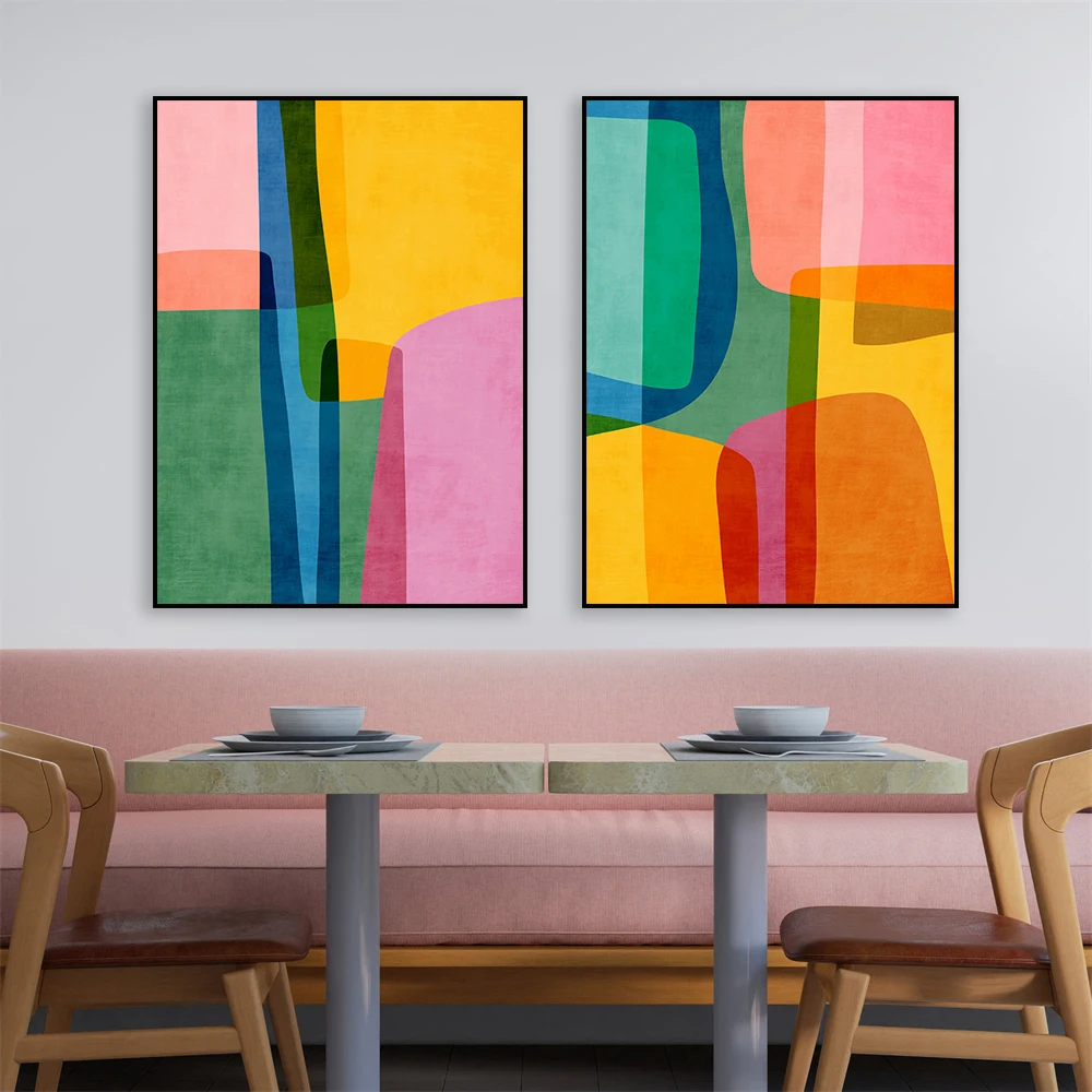 Farbenfrohe Lebendige Wandkunst Poster Tönungslinien Drucke Abstrakte Runde Formen Kunstposter Leinwandgemälde Schlafzimmer Kinderzimmer Dekoration