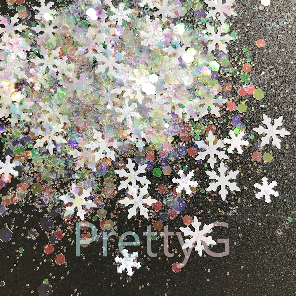 PrettyG 10 جرام/الحقيبة عيد الميلاد مكتنزة يمزج بريق السائبة ندفة الثلج يلمع مسمار الترتر DIY بها بنفسك قالب ملء الراتنج الايبوكسي الديكور