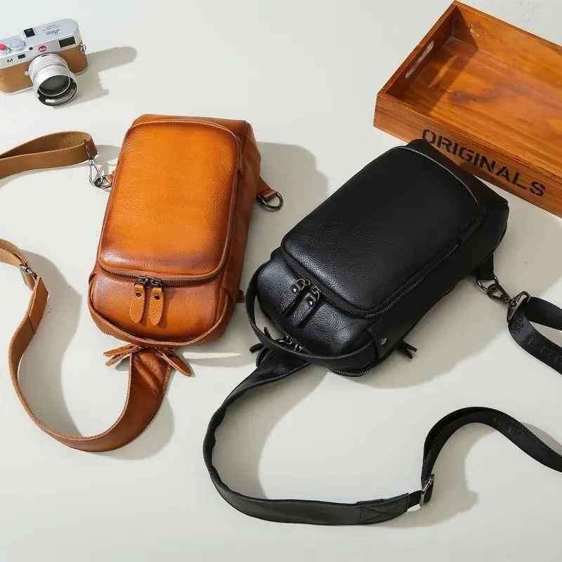 

2026 New Vintge Genuine Leather Men Waist Packs Male Casual Chest Pack High Quality Boy Brand Design Chest Shoulder Package