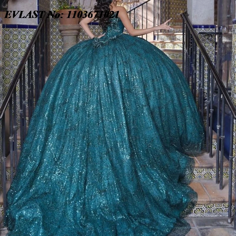 EVLAST-vestido De quinceañera verde esmeralda mexicana, vestido De baile, apliques brillantes, corsé con cuentas, dulce 16, 15 años, SQ74, 2024