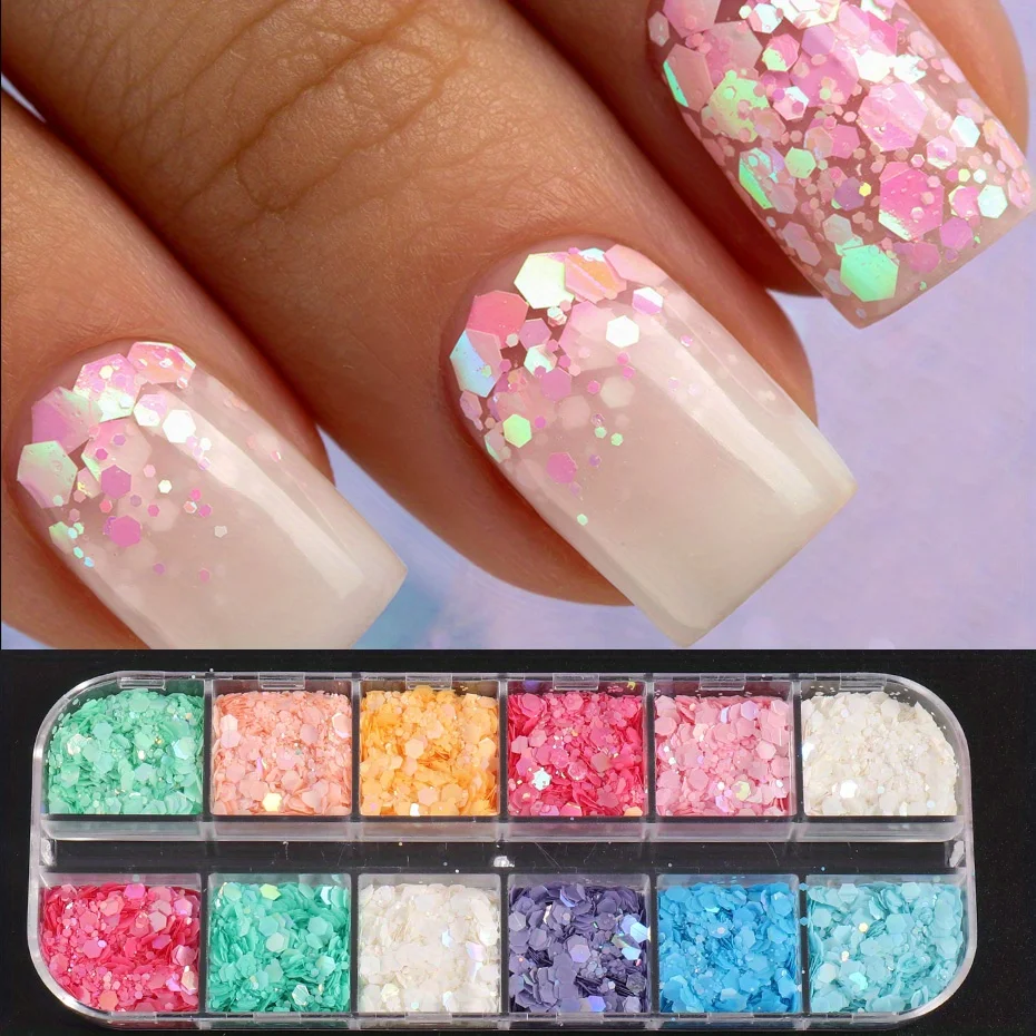 Mermaid Macaron Flakes Nail Glitter Holographic Hexagon Sequin Candy Color Paillette DIY Charm Summer Decoration Slices Spangles