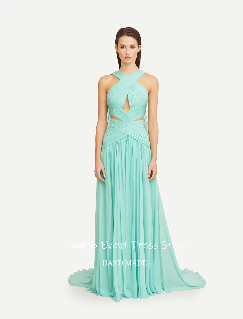 فساتين سهرة Dianruo متقاطعة برقبة رسن على شكل حرف A مقصوصة من Vestidos De Festa بسحاب خلفي شيفون فيستدوس دي غالا مخصصة