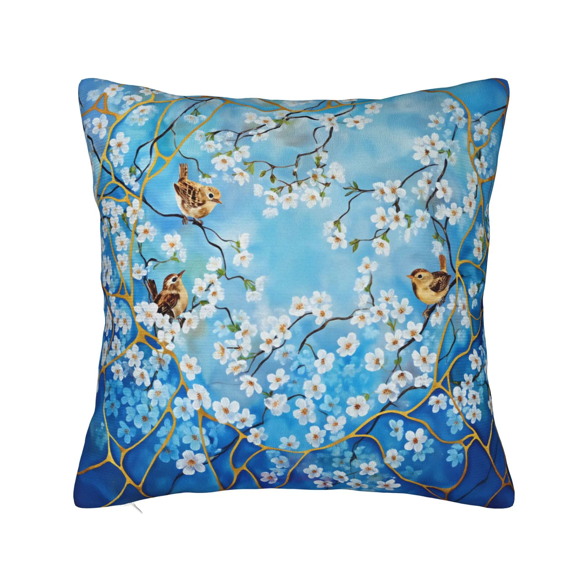 Pillow Case Flowers and Birds Graphic  Pillow Cover For Sofa Home Decor Funny Pillowcases