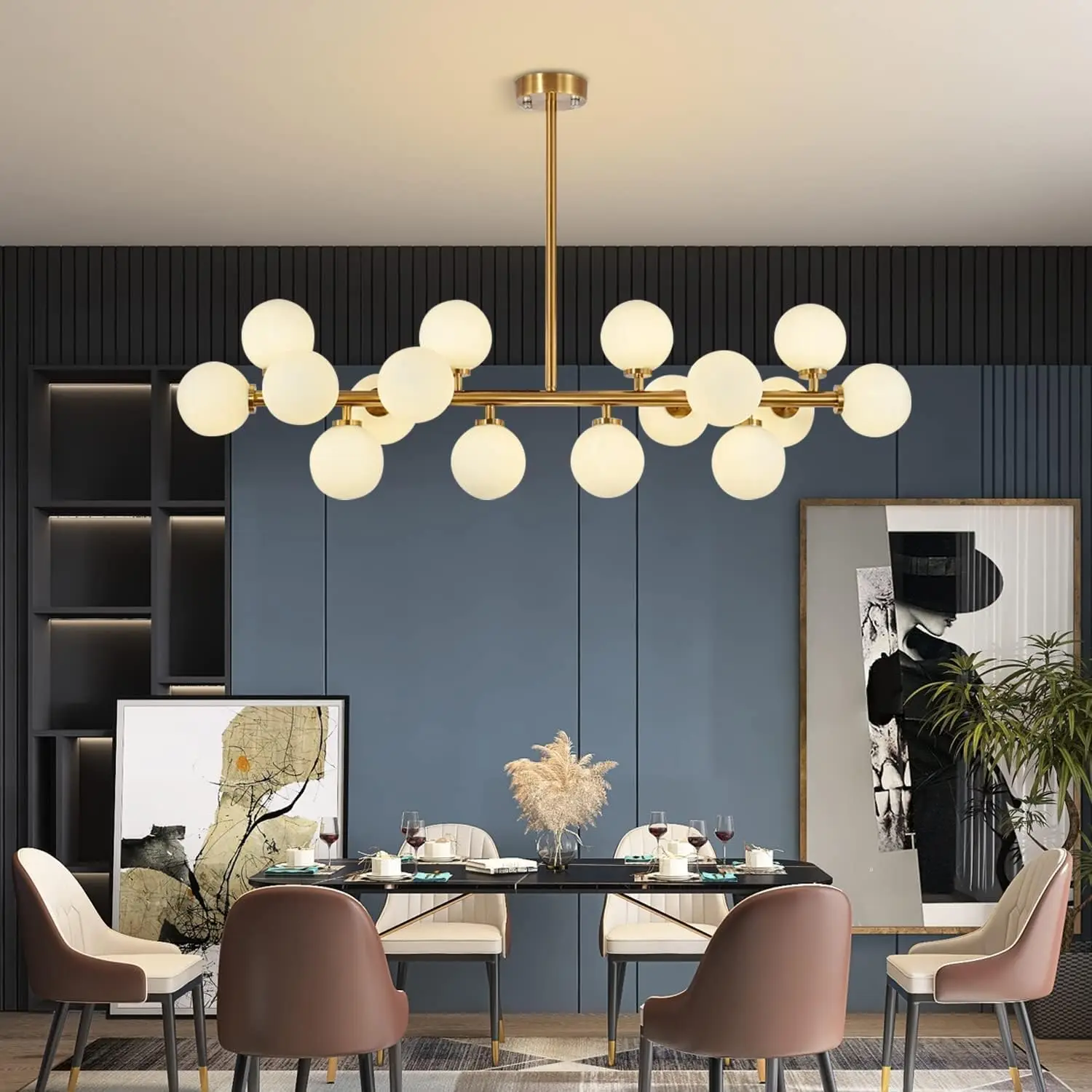 modern globe sputnik chandelier pendurado luz de teto brass pendant fixture mid century lustre sobre mesa 16 luz 01