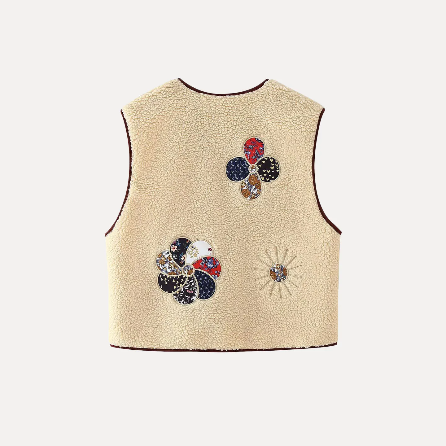 Women's Faionable Versatile Lamb Fur Vest Patchwork Embroidery Sweet Sle Commute V-ne Single Button Closure  Color