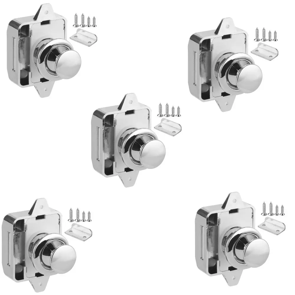 

5pcs Home Yachts Silver Push Button Lock Zinc Alloy ABS Cabinet Drawer Latch Push Button Latch Cupboard Locks Boat Use