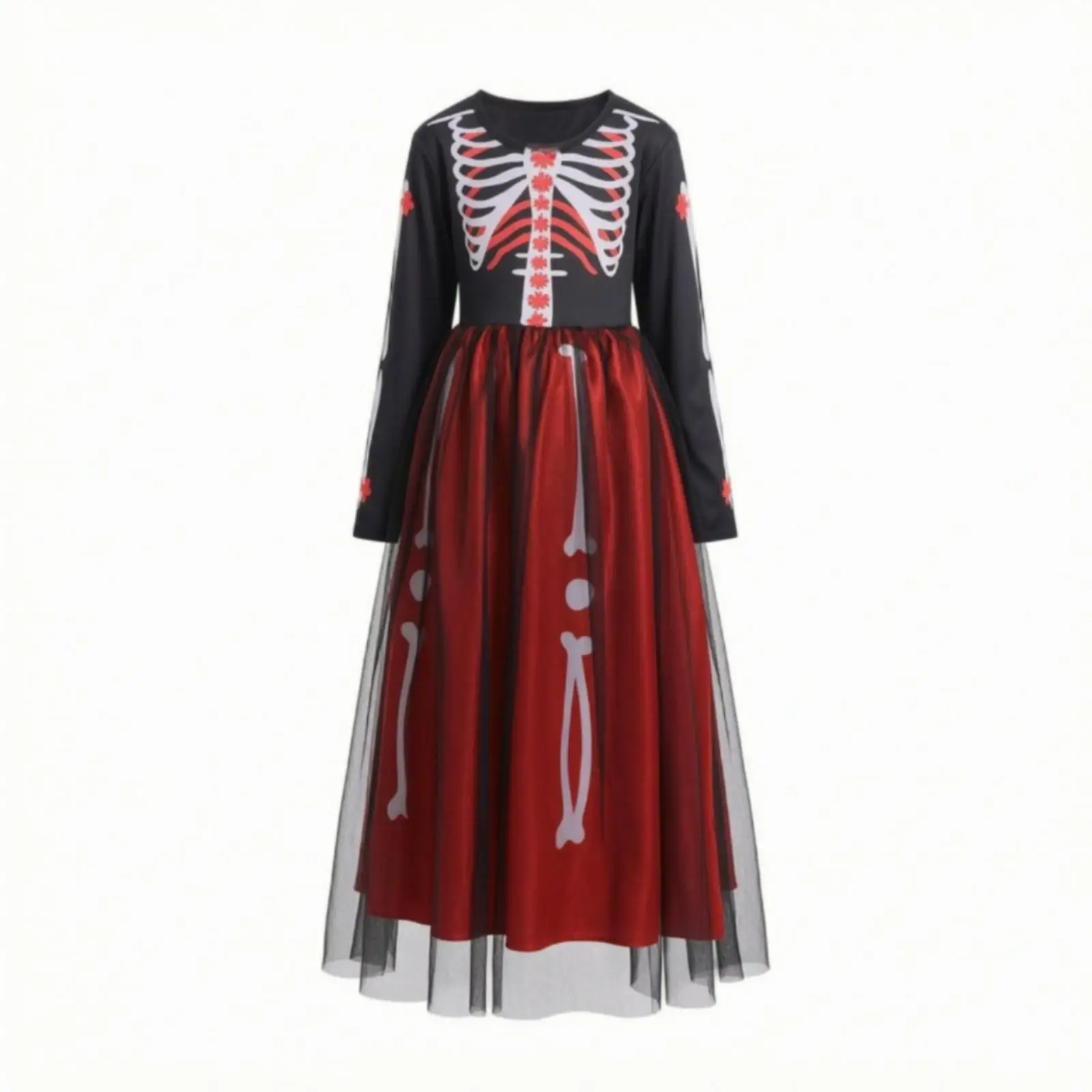 Fantasia de Halloween para Crianças, Vestido com Design de Esqueleto para Meninas, Roupa para Festa de Cosplay e Doces e Travessuras