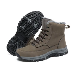 HIKEUP-botas impermeables de cuero para hombre, zapatos de seguridad para el trabajo, con plataforma, de goma, para senderismo, Invierno