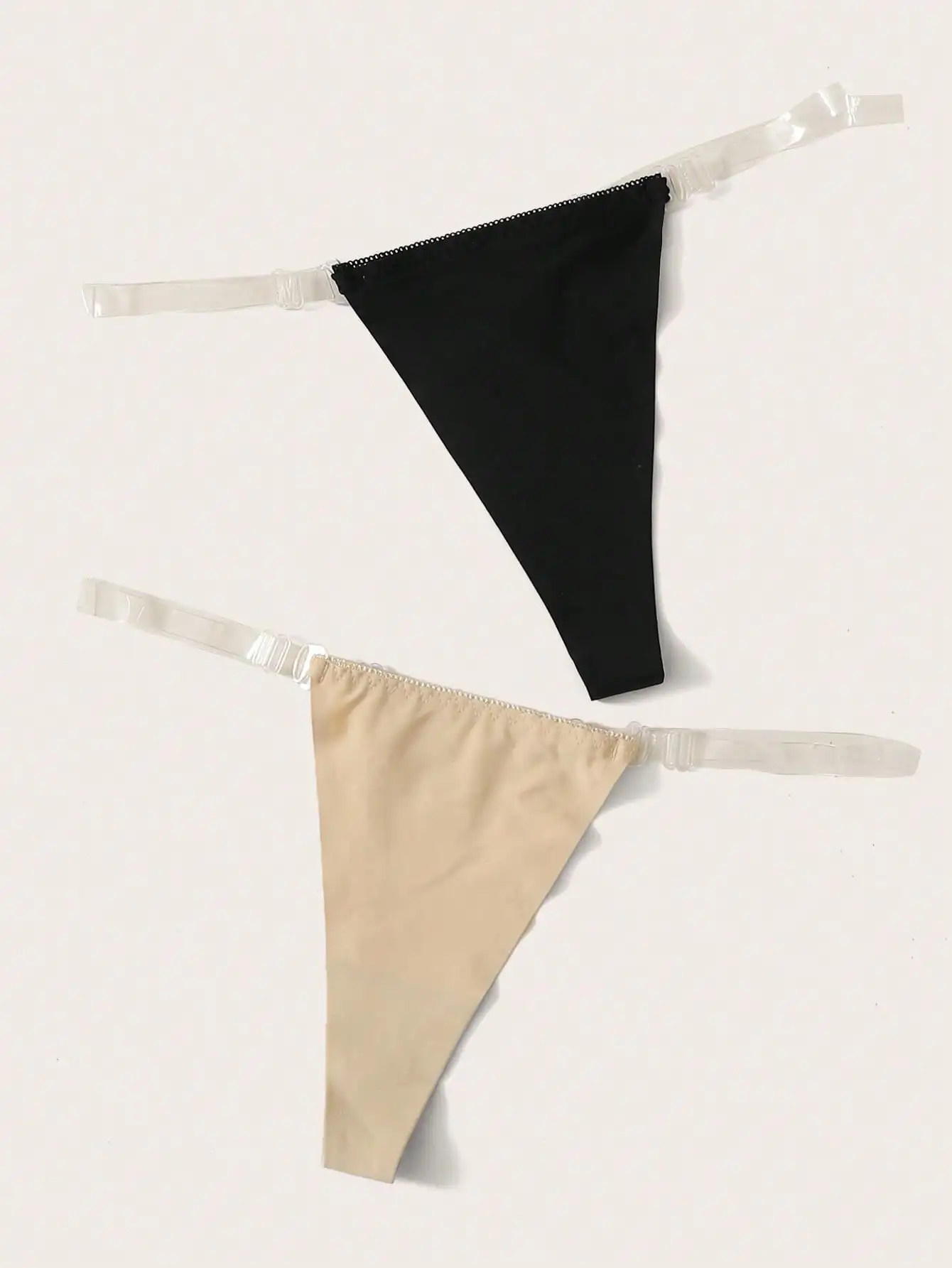 Tanga de mujer invisible y sin costuras de 2 piezas negro + color de piel simple se puede combinar con vestidos formales. Ropa interior de mujer C678