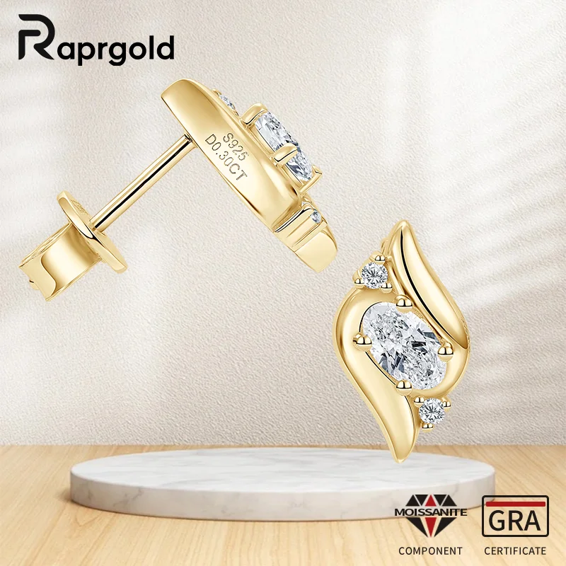 

Сертифицированные серьги-гвоздики RAPRGOLD GRA овальной огранки с муассанитом для пирсинга для женщин, ювелирные изделия из стерлингового серебра S925, подарки Pendientes