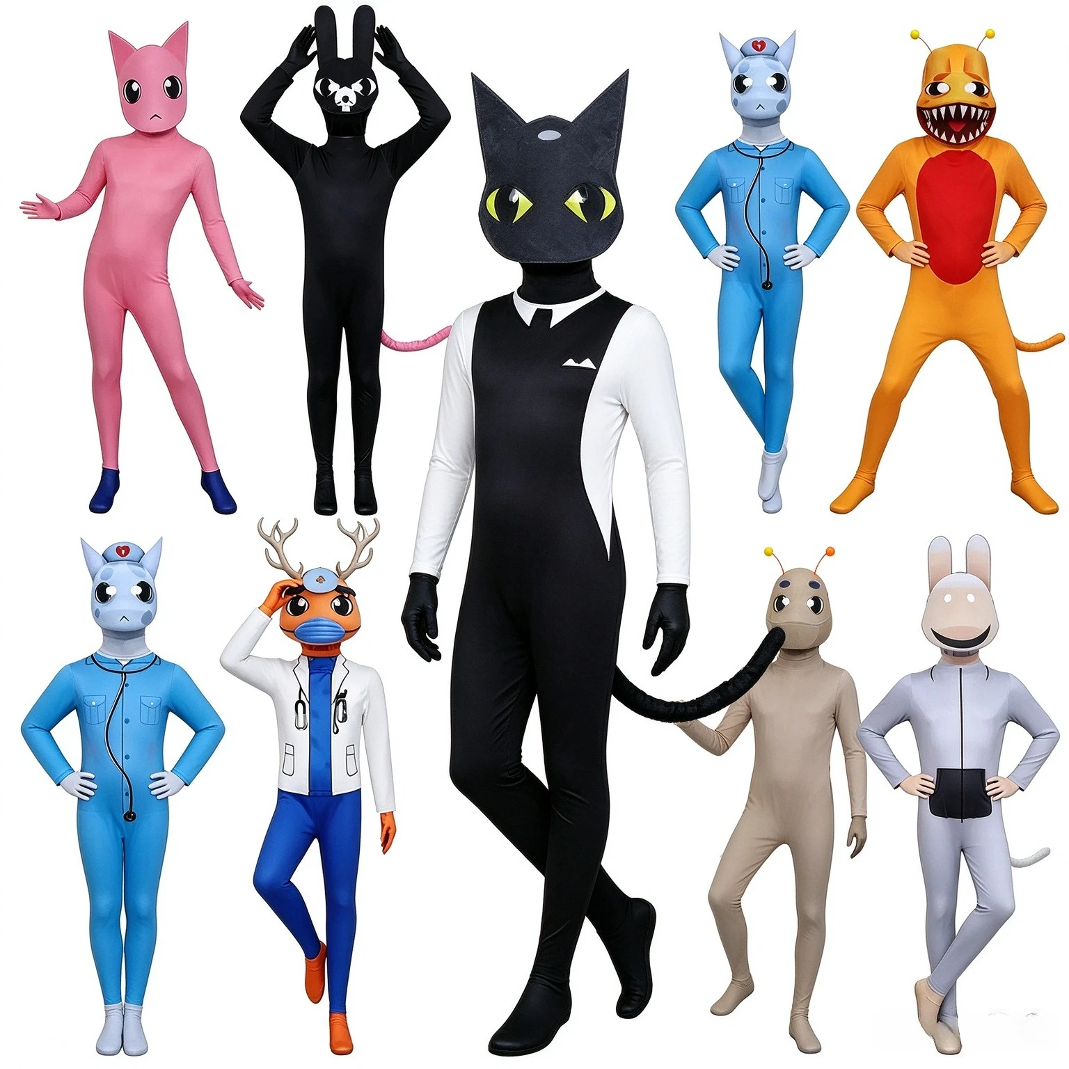 Animal Costume Kids Bodysuit Halloween Cosplay Jumpsuit with Head Mask Gloves Unisex Party Role Play Height 110-150cm