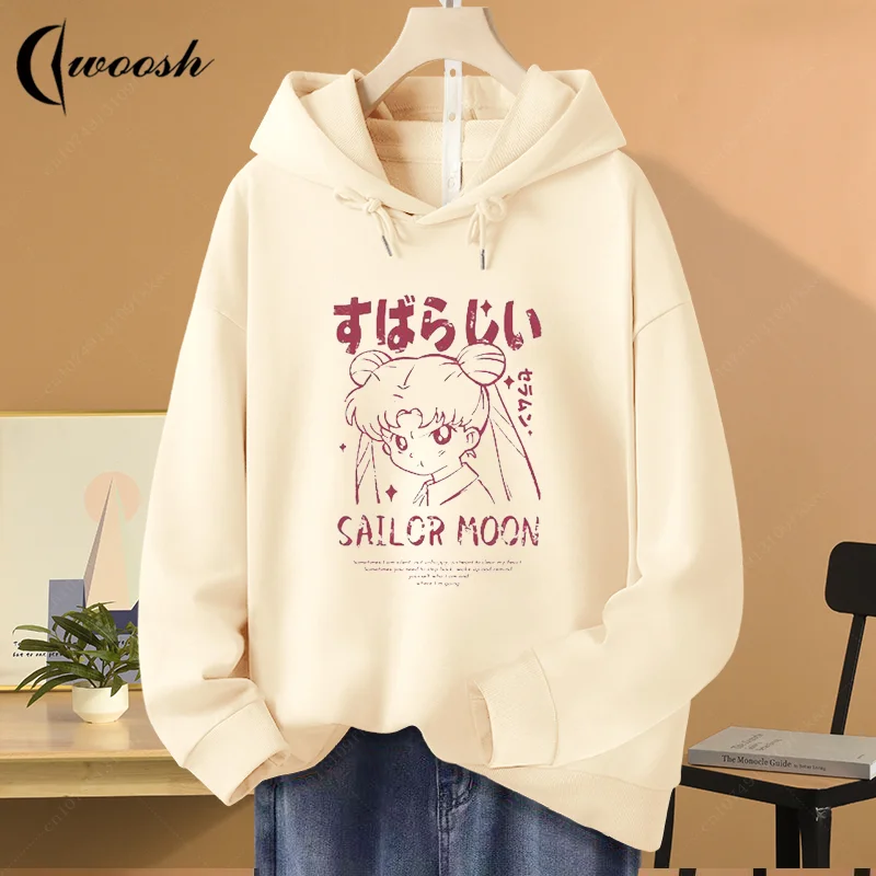 Sailor Moon Hoodie with Hat Children Cartoon Printed Kawaii Sweatshirt Winter Spring Kid Clothing Long Sleeve Girl Womens Hooded