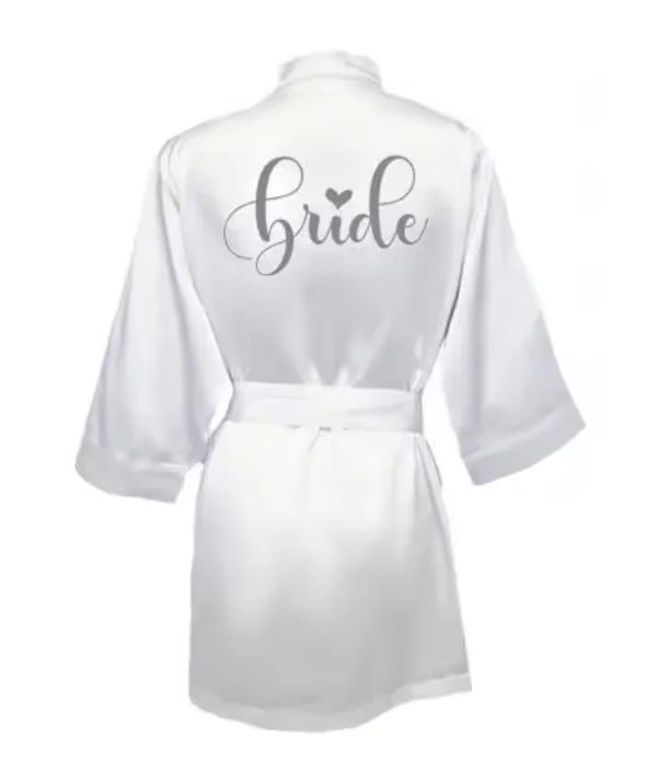 new bride bridesmaid robe with white black letters mother sister of the bride wedding gift bathrobe kimono satin robes