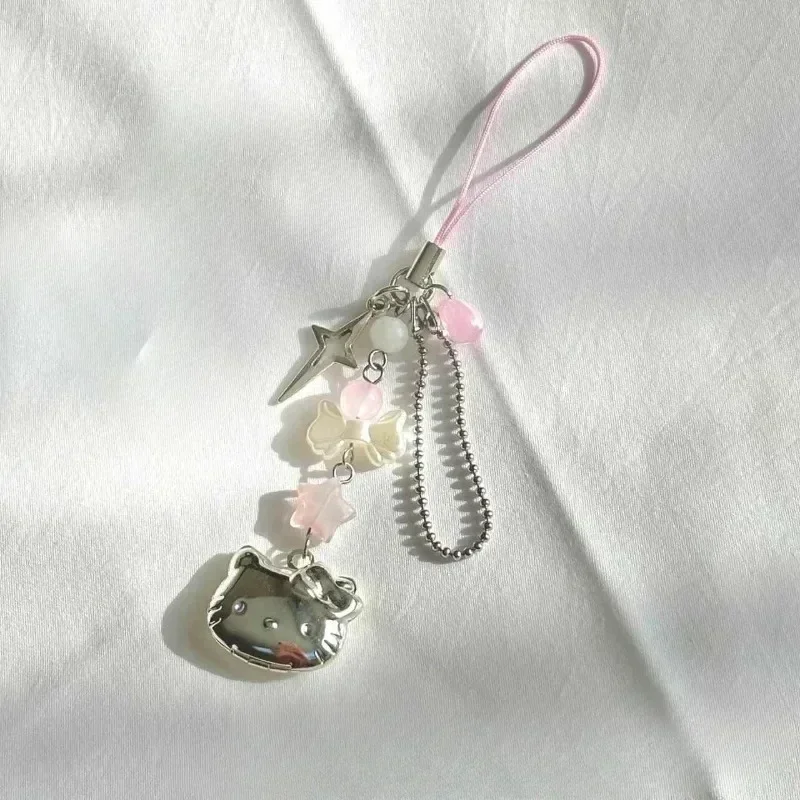 Sanrio Hello Kitty Creative Bow Love Keychain Pendant High-value Cartoon Mobile Phone Chain Sweet Girl Backpack Decoration Gift