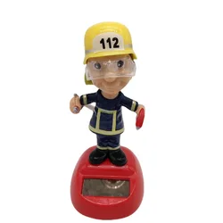 New Firefighter Solar Toys Creative Solar Swinging Doll Funny Desktop Decorations Solar Swinging Firefighter Car Ornament