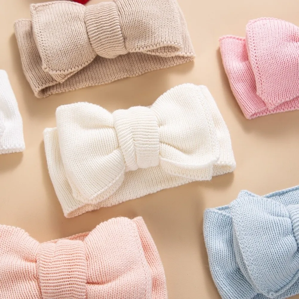 

Cute Thick Girls Headbands Large Bows Solid Color Newborn Hairbands Knitted Photogrphy Props Headwear