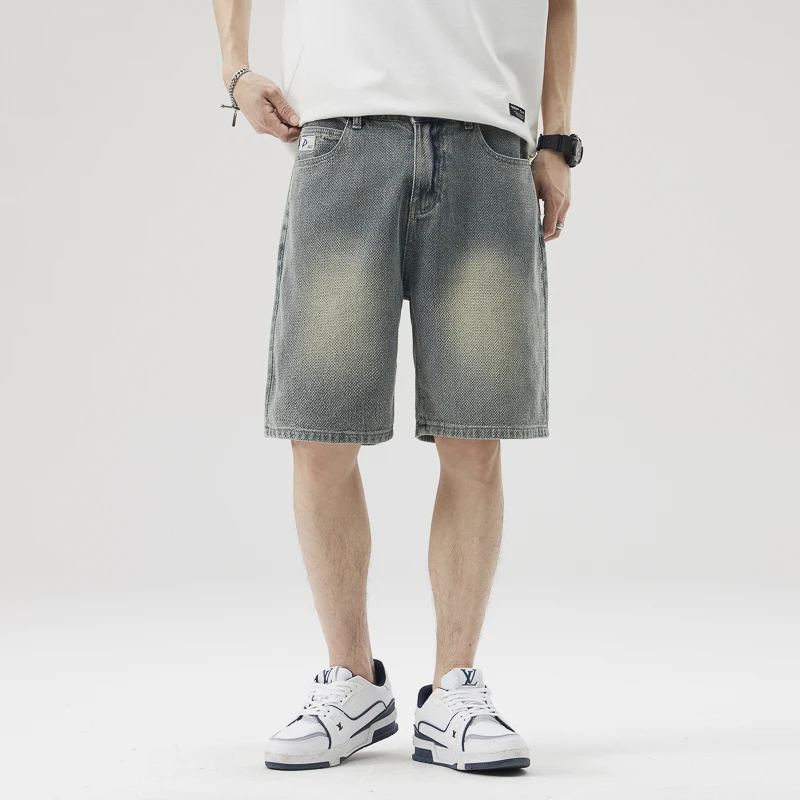 Celana Pendek Denim Gambar Langit Berbintang Pria Celana Pendek Kargo Lurus Longgar Musim Panas 2025 Pakaian Jalanan Kasual Kaki Lebar Cocok Nyaman Sejuk