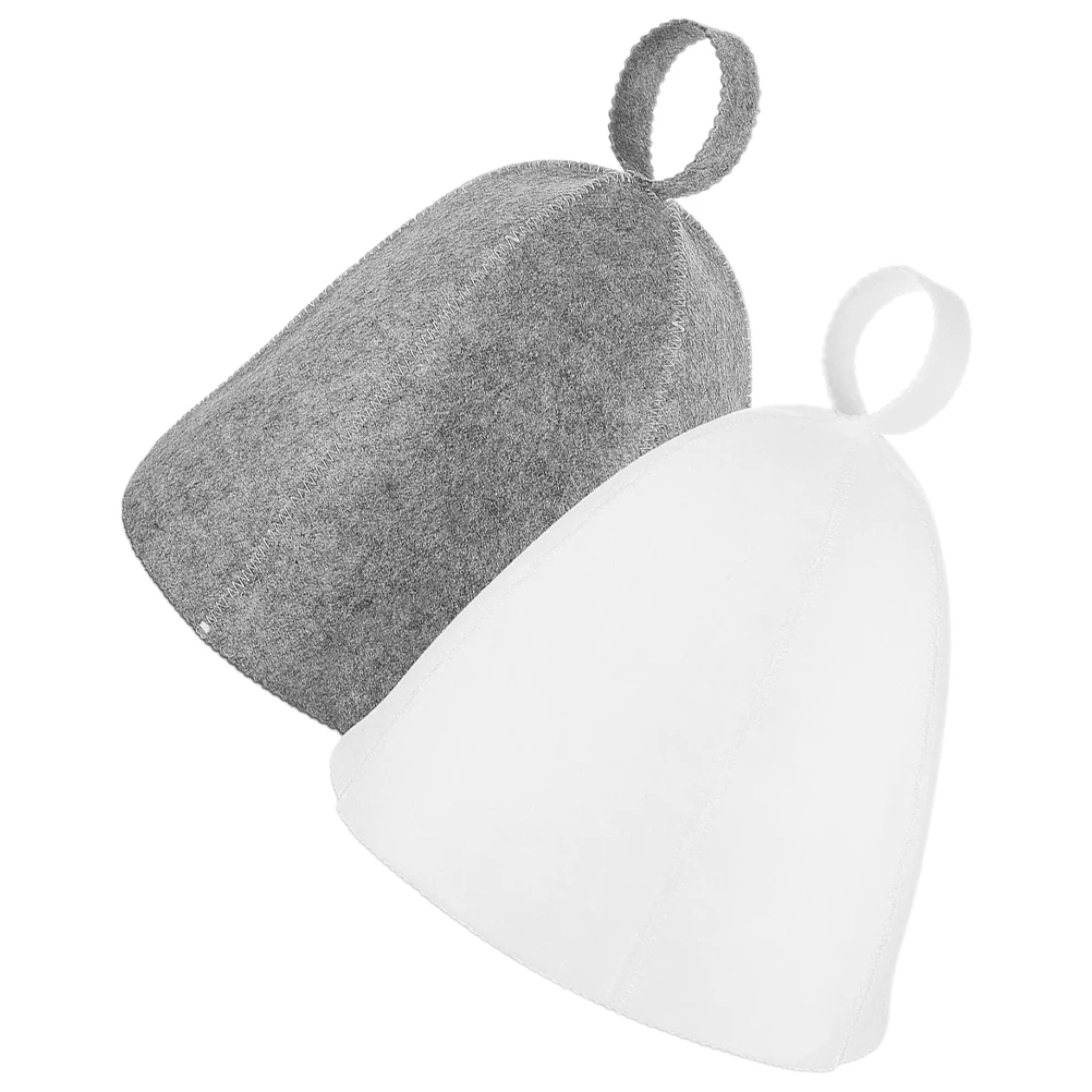 

2pcs Sauna Bath Hats Felt Material Reusable Portable Breathable Large Shower Caps for Women Men Spa Bathing Gray White