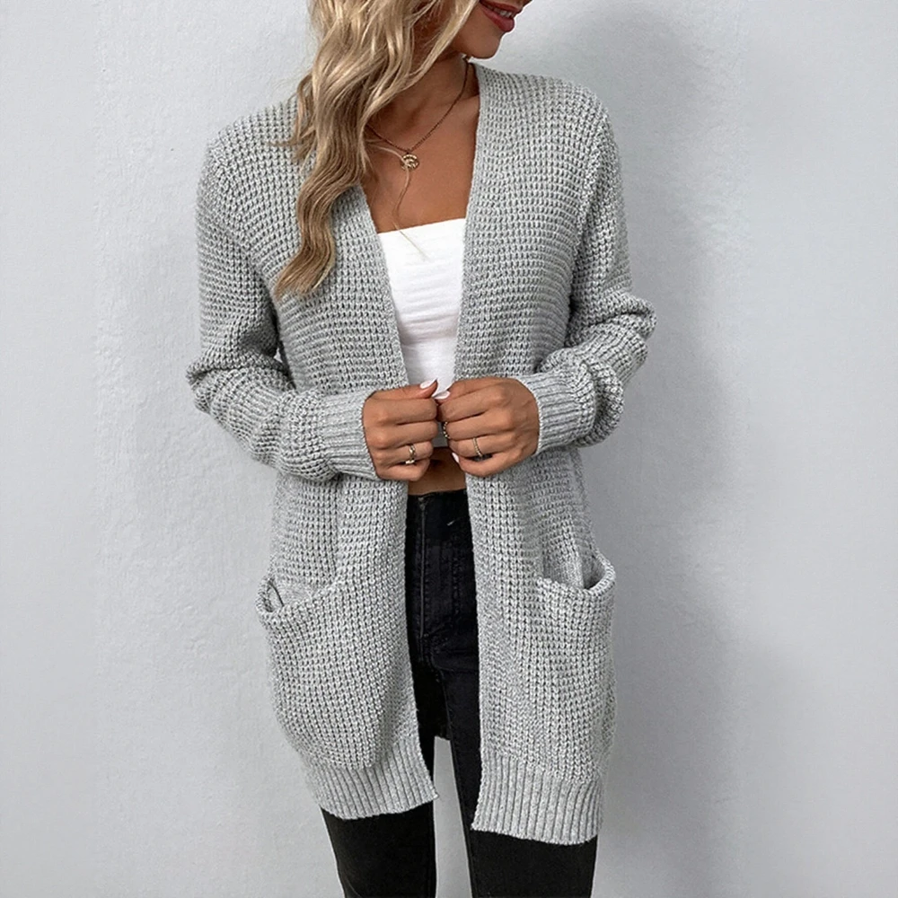 

Women's Long Knit Cardigan Autumn Open Front Casual Solid Color with Pockets Long Sleeve Basic Daily Wear