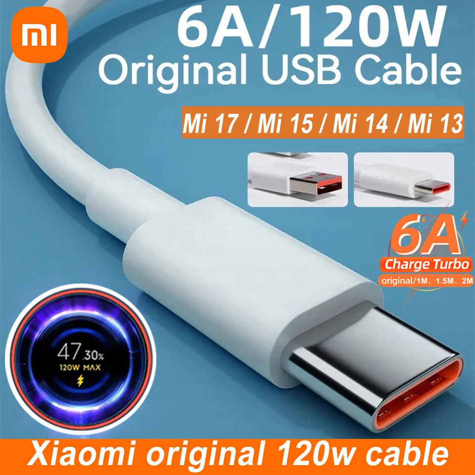 Cable Original Xiaomi USB Tipo C 120W 6A Carga Rápida 67W Turbo para Mi 17 Pro Max 15 14 Ultra 13 Pro Redmi Note 15 Poco X6