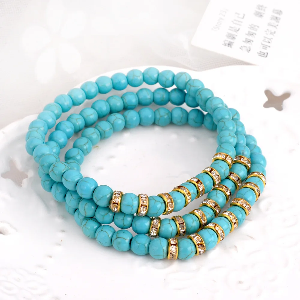 

3 Layers of Turquoise String Beaded Bracelet Multi-color Mash-up Bracelet Girl Bohemian Jewelry Accessories