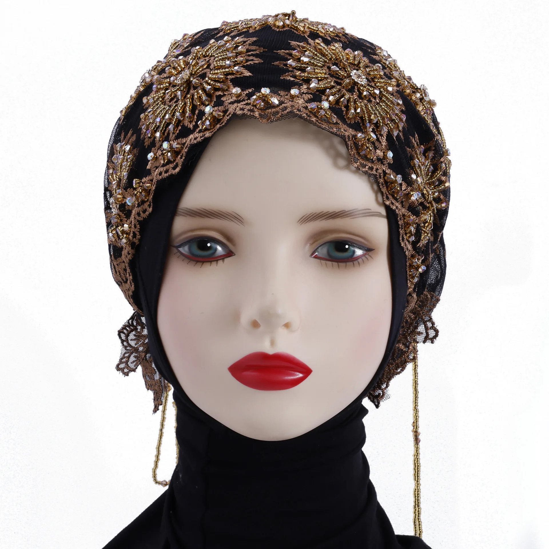 

Мусульманский хиджаб, женский кружевной нижний шарф, внутренняя шляпа, шапочки с кисточками и бисером, капот, кепка ниндзя, сетчатый платок с вышивкой, Turbante Mujer, новинка