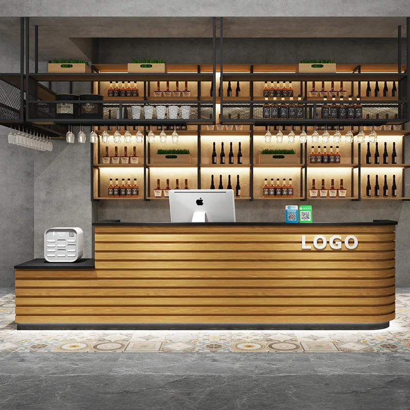 Light Luxury Checkout Counters Barbecue Restaurant Solid Wood Hotel Checkout Counters Retro Industrial-style Furniture JT40C