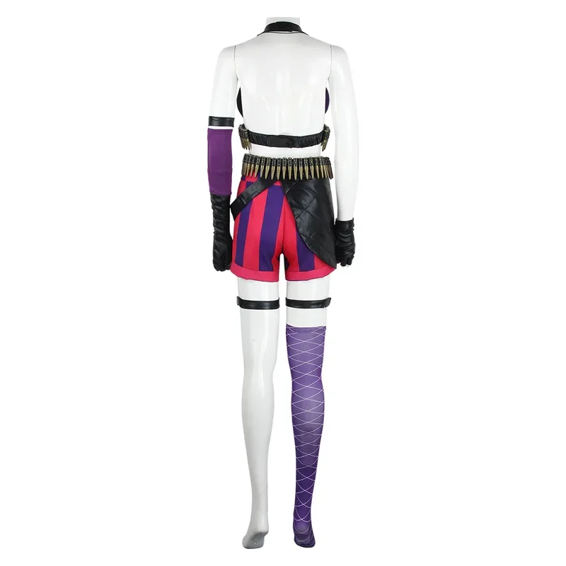 LoL Jinx Costume Cosplay LoL Arcane Jinx Uniforme Cosplay Abiti Vestito di Carnevale di Halloween Donne Sexy Party Top Pantaloni Parrucca Set