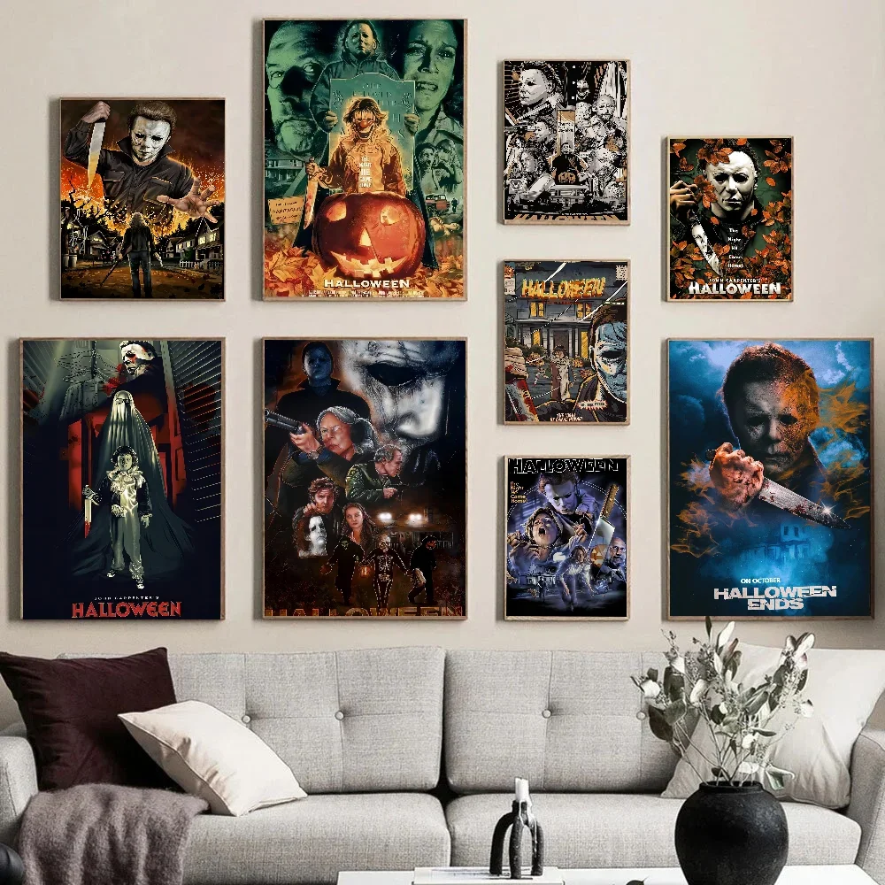 أفلام الرعب الأمريكية هلوين ، ملصقات لاصقة مايكل مايرز ، ملصق ورق كرافت الرجعية ، شريط غرفة ديي الجمالية الفن جدار اللوحة