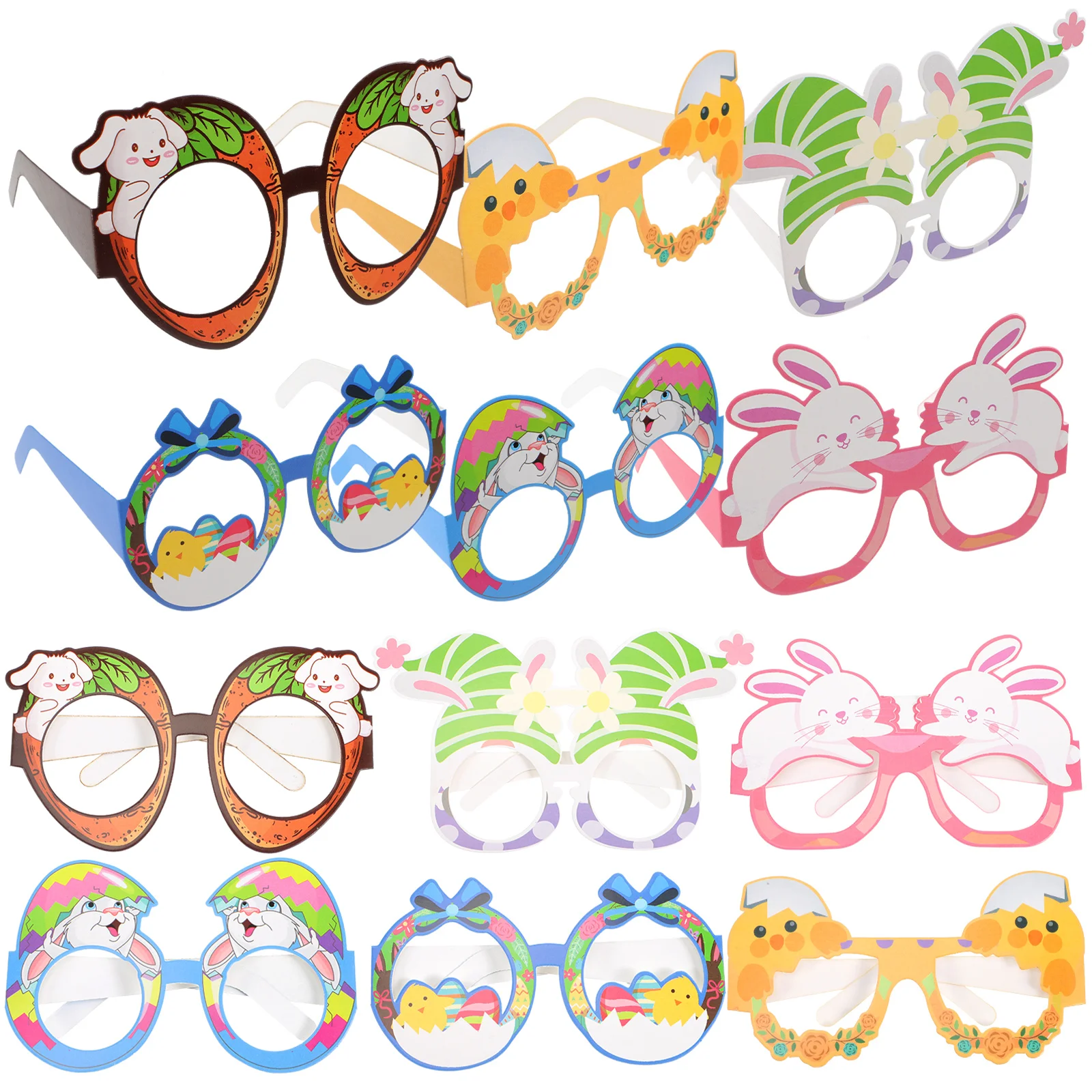 

12pcs Paper Glasses 300g White Cardboard Bunny Eyewear Kids Easter Party Supplies Photo Props Lightweight Flexible Carnival