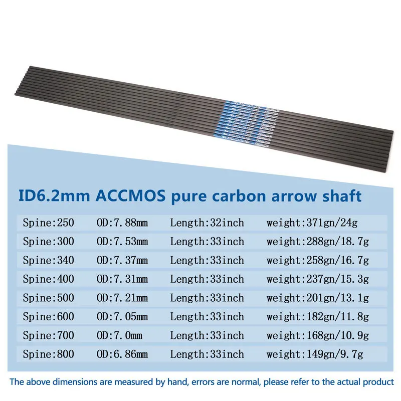 Imagem -02 - Eixo de Seta Puro do Carbono para o Arco Composto Identificação 4.2 mm 6.2 mm Spine250 300 350 400 500 600 700 800 900 1000 1100 1300 1500 1800 12 Peças