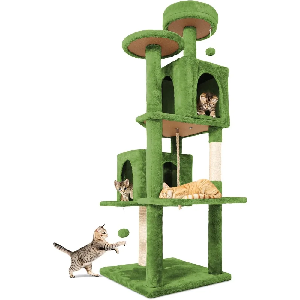

58.5inch Large Cat Tree Tower Condo for Indoor Cats, Soft Plush Multi-Level Climbing Tree Cat House with 1 360° Rotating Cat Cav