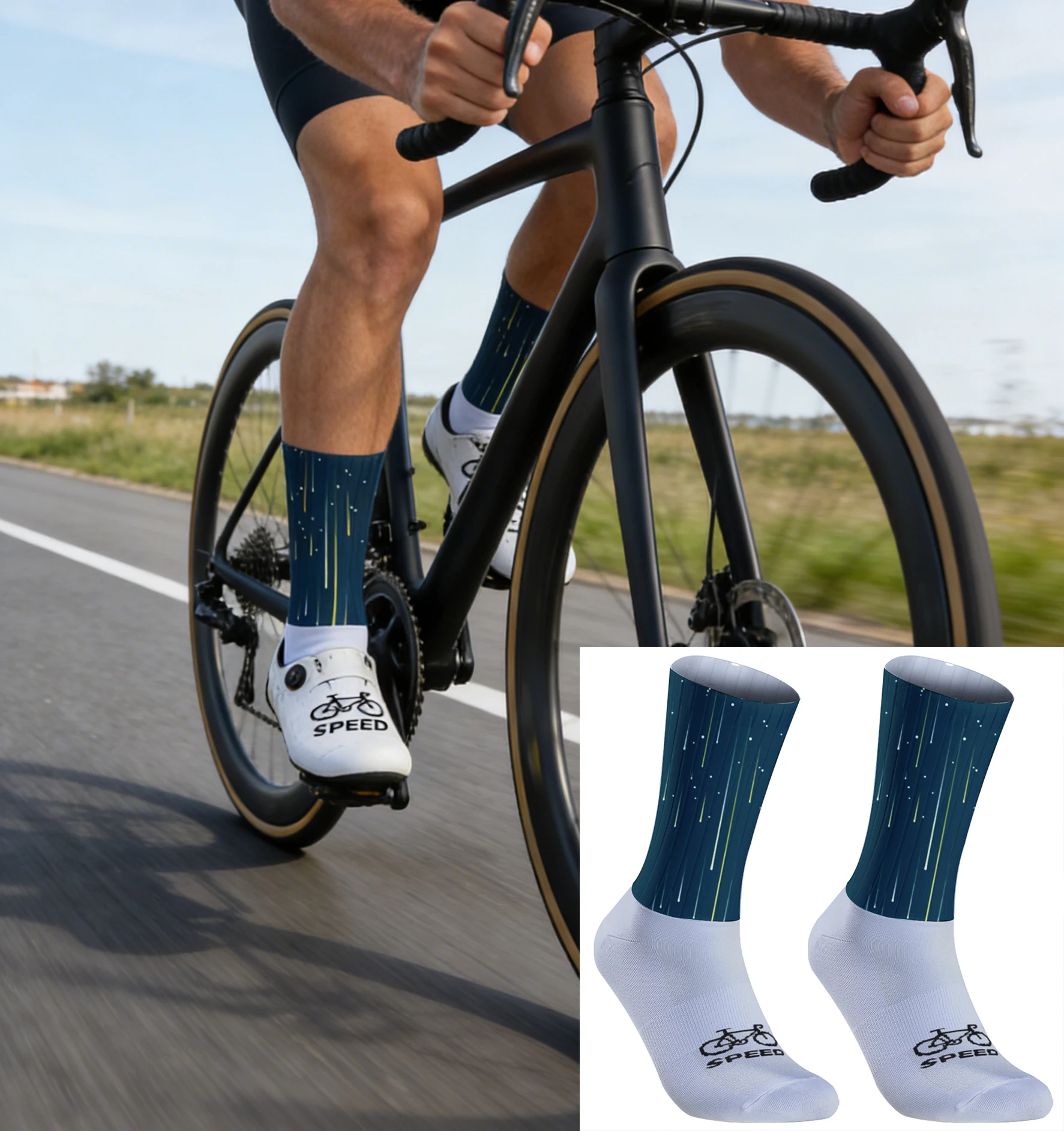 

Comfortable Sweat-Wicking Cycling Socks, Designed Specifically for Cycling, with Star and Dot Abstract Pattern Design