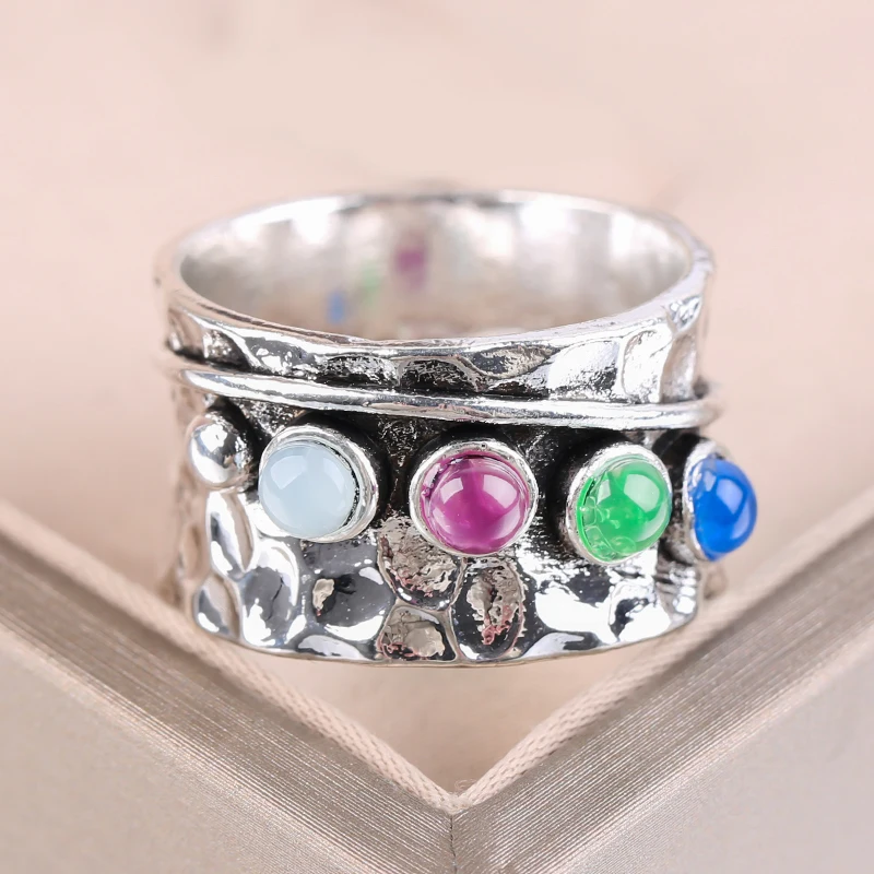 Vintage Colorful Stone Rings for Women Gothic Chunky Knuckle Finger Ring Men\'s Punk Silver Color Party Retro Jewelry Gift