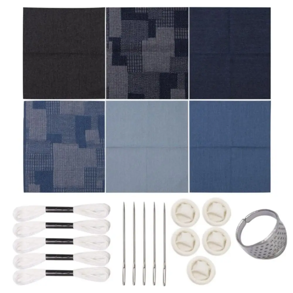 Water Soluble Sashiko Embroidery Beginner Set Denim Fabric With Thread And Needles Hand Embroidery Sashiko Kit Soft Portable