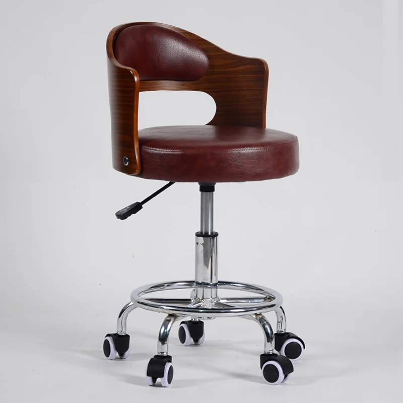 

Solid Wood Beauty Hair Salon Barber Chair Computer Pedicure Swivel Chair Backrest Stool with Wheels Cadeira Salon Furniture