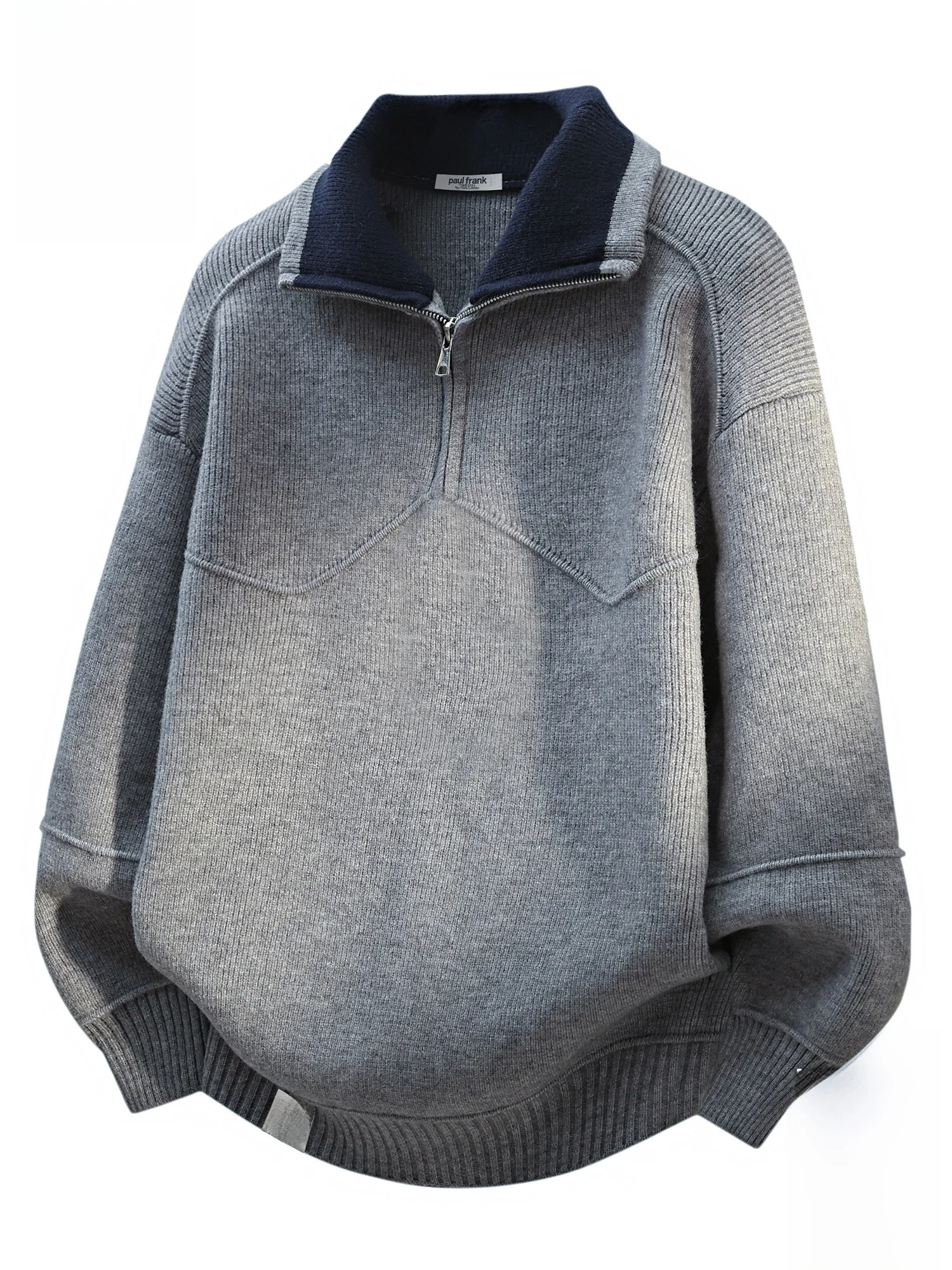 

Мужской повседневный теплый свитер Paul Frank Monkey с отложным воротником, осенний модный брендовый свитер из мягкой полиэстеровой смеси с длинными рукавами на молнии