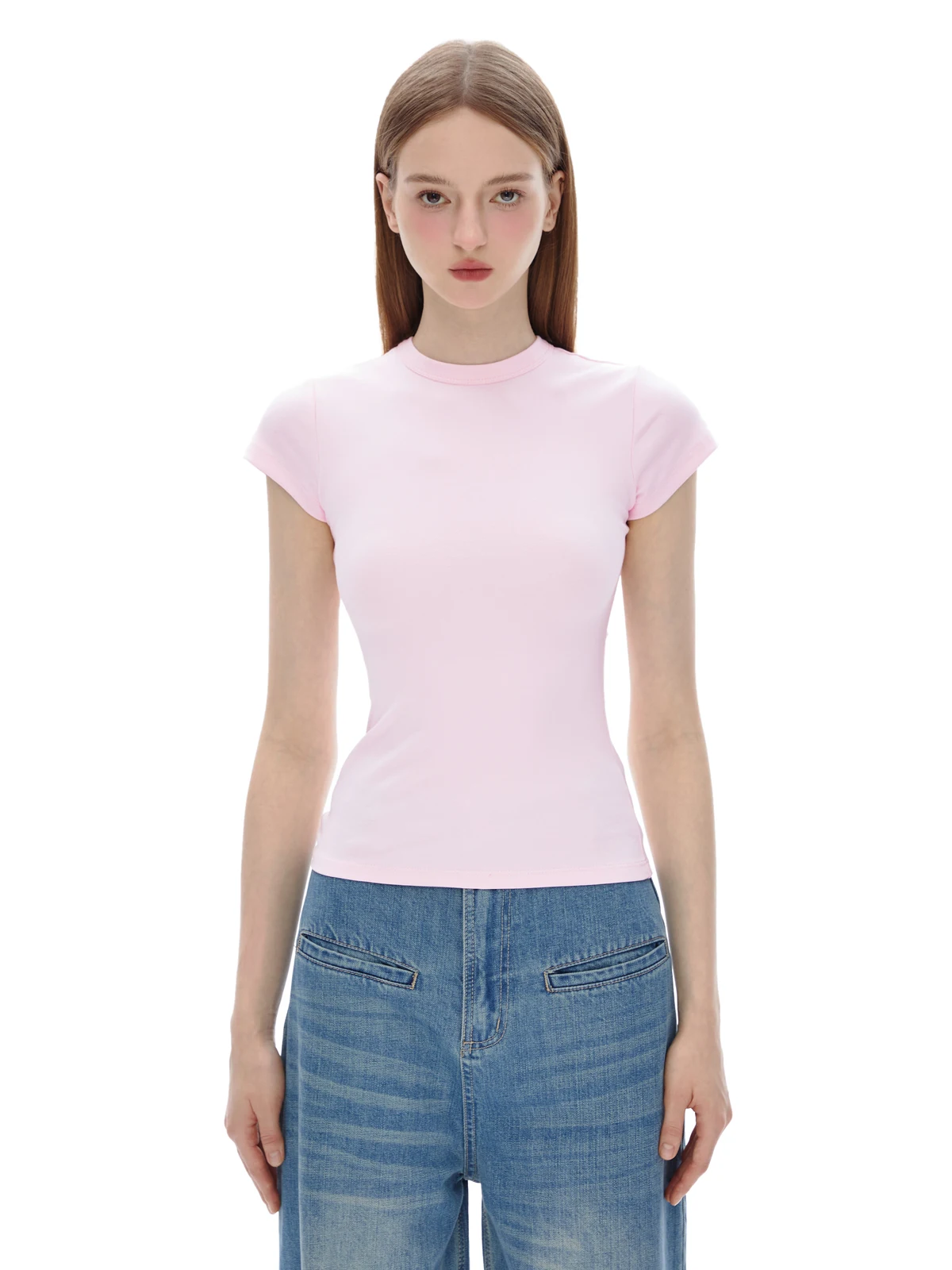 

Slim Fit round Neck Short Sleeve T-Shirt MYEAOMENT Summer Casual Style Sporty Cotton Blend Comfortable Breathable Women's Top