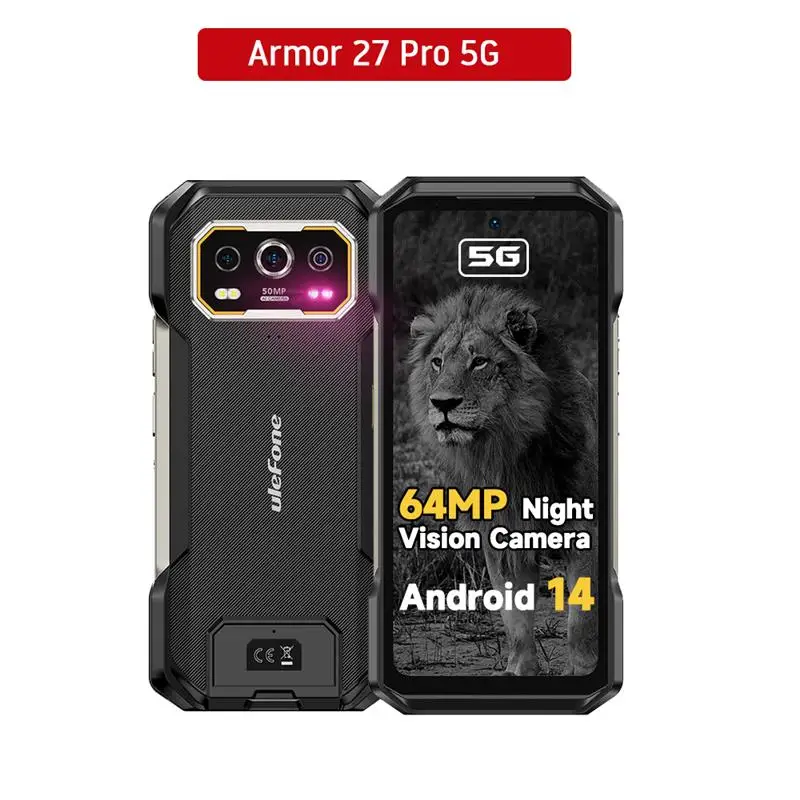 New! World PremiereUlefone Armor 27 Pro 5G Rugged Phone 10600mAh Smartphone 50MP Camera 64MP Night Android 14 Up to 24GB+256GB